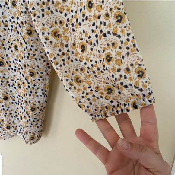 Lucky Boho Flowy Cream Blouse Yellow and Navy Blue Floral Print Size L - Picture 3 of 8
